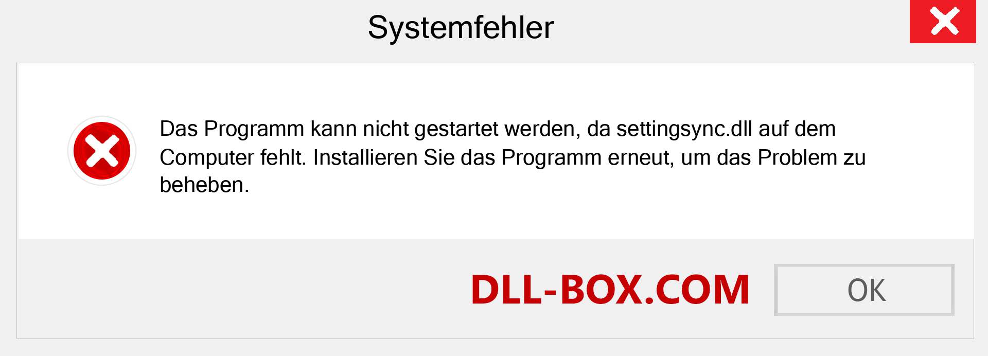 settingsync.dll-Datei fehlt?. Download für Windows 7, 8, 10 - Fix settingsync dll Missing Error unter Windows, Fotos, Bildern